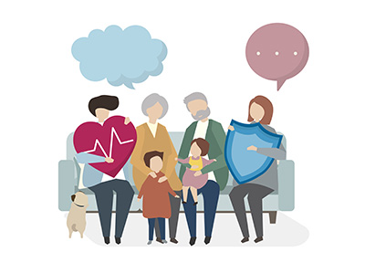 Graphic of family discussing life insurance