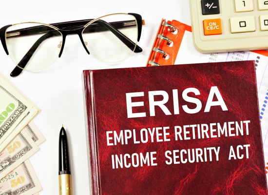 book with the cover text 'ERISA employee retirement income security act'