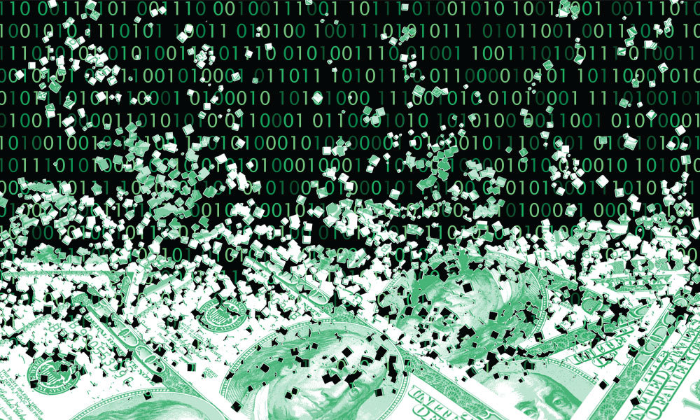 money transitioning into digital bits