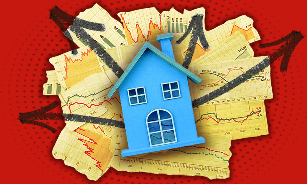 house with real estate investment graphs behind