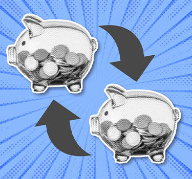 two piggy banks with arrows pointing to each other