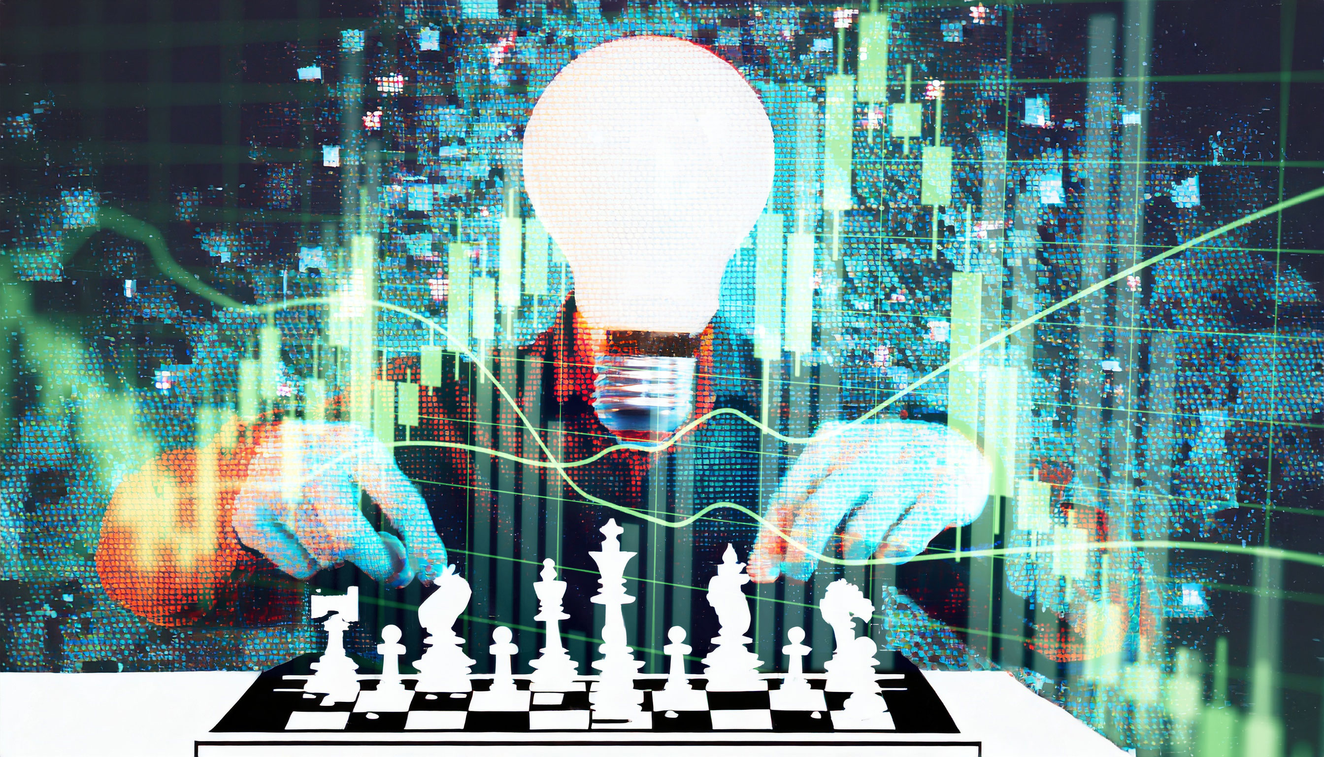 someone playing chess with a light bulb as their head
