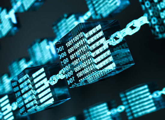 A digital representation of blockchain technology, symbolizing the evolution of banking, financial services, and secure digital transactions.