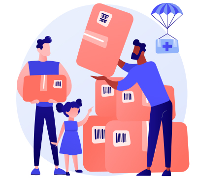 Graphic of volunteers delivering supplies and aid