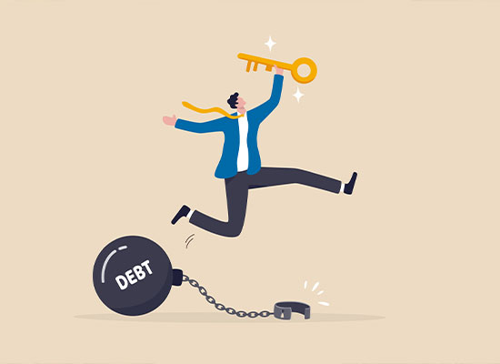 a cartoon of someone being freed from credit card debt