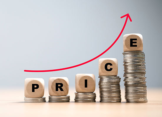 coins stacked in iteration showing price going up
