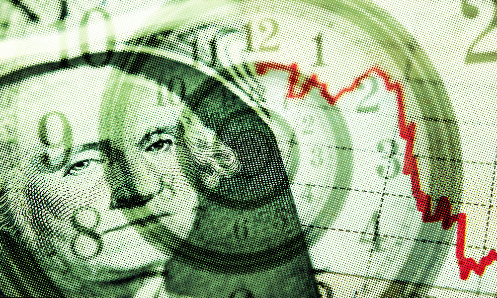dollar bill with graph and clock