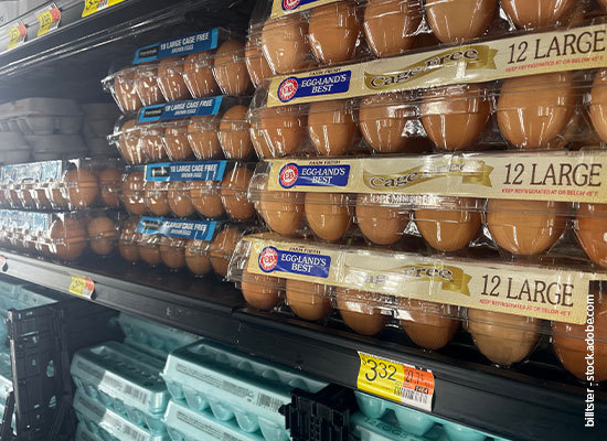 egg cartons on the shelf at a grocery store