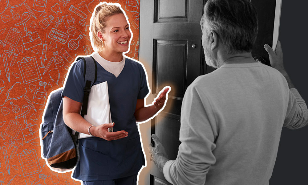 home nurse speaking to home owner