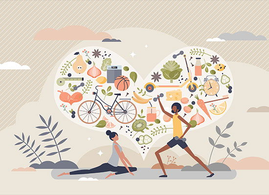 a cartoon illustration of two people exercising