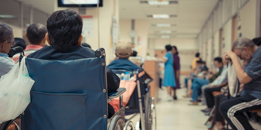 A crowded hospital waiting room