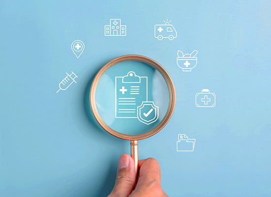 magnifying glass looking a Medicare options