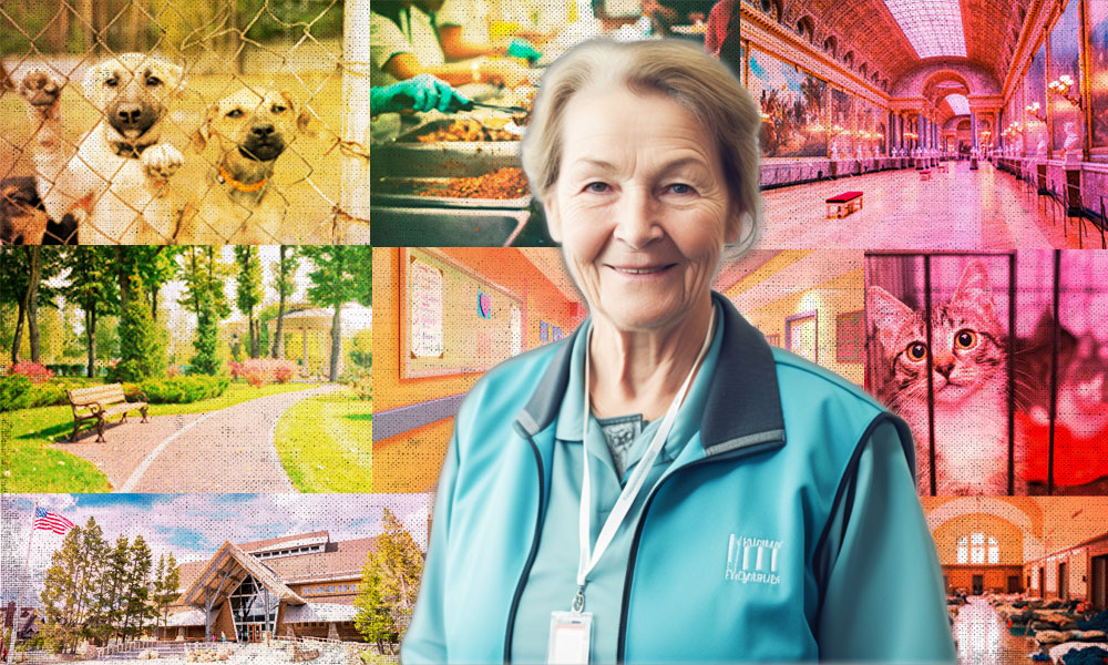 A smiling retiree wearing an apron demonstrates the benefits of volunteering for healthy aging and social engagement during retirement.