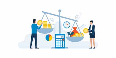 Graphic of man and woman balancing a retirement budget