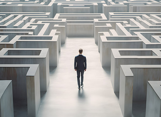 person walking into a maze