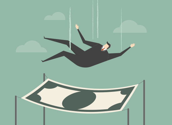 stylized image of a man in a suit falling into a dollar bill