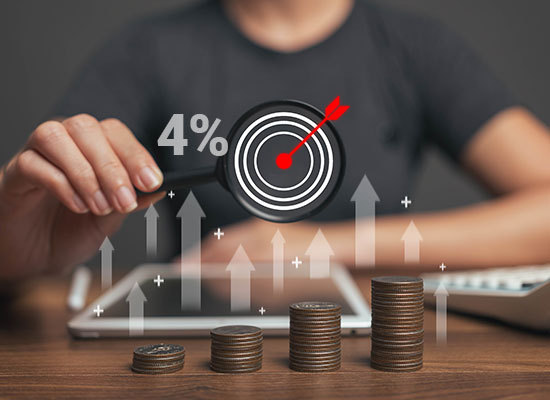 coins stack in iteration with 4 percent above them