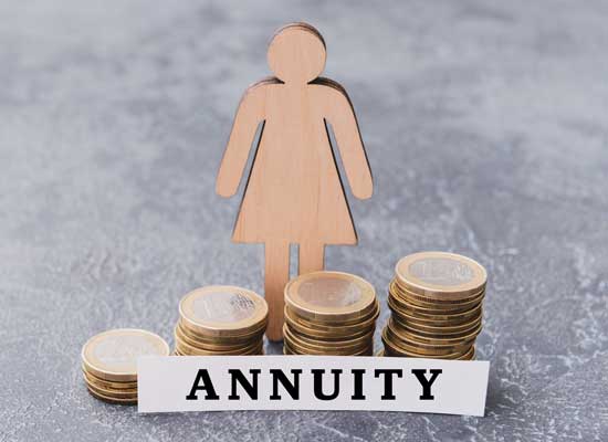 Illustration of a woman figure with stacks of coins and the word 'Annuity,' highlighting retirement income planning for women.