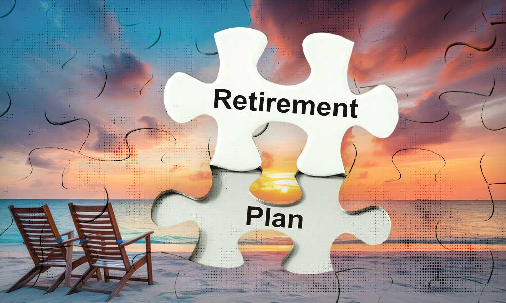 A puzzle piece labeled 'Retirement Plan' fitting into a sunset beach scene, symbolizing how missing knowledge about annuities can hinder complete retirement planning.