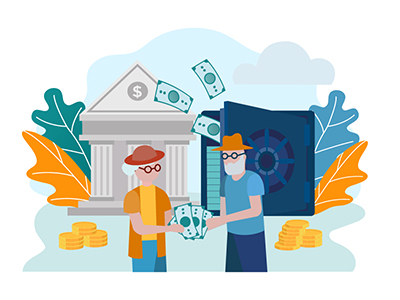 Graphic of senior couple managing their money