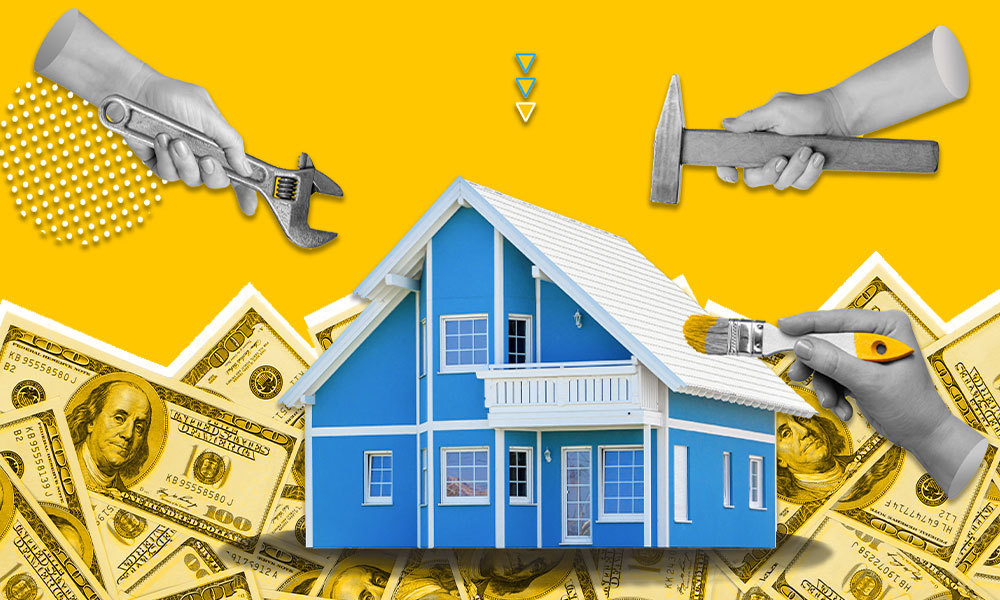 a home with repair tools around it