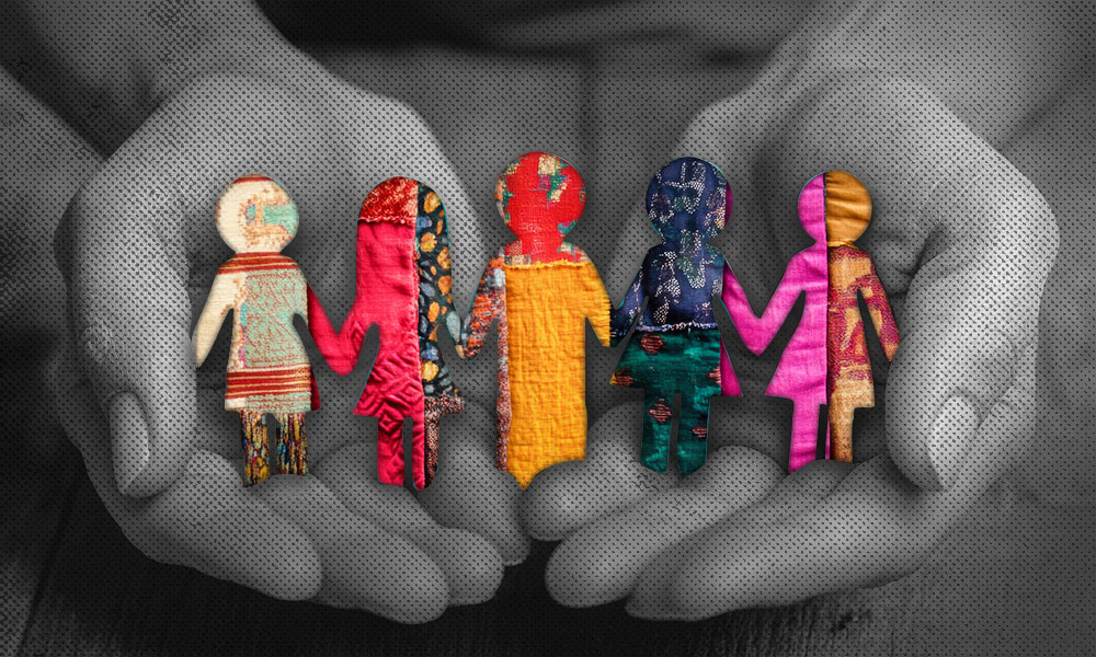 A pair of hands holds a diverse, colorful paper cutout family, symbolizing planning for Social Security and retirement benefits to support non-traditional families and chosen family retirement.