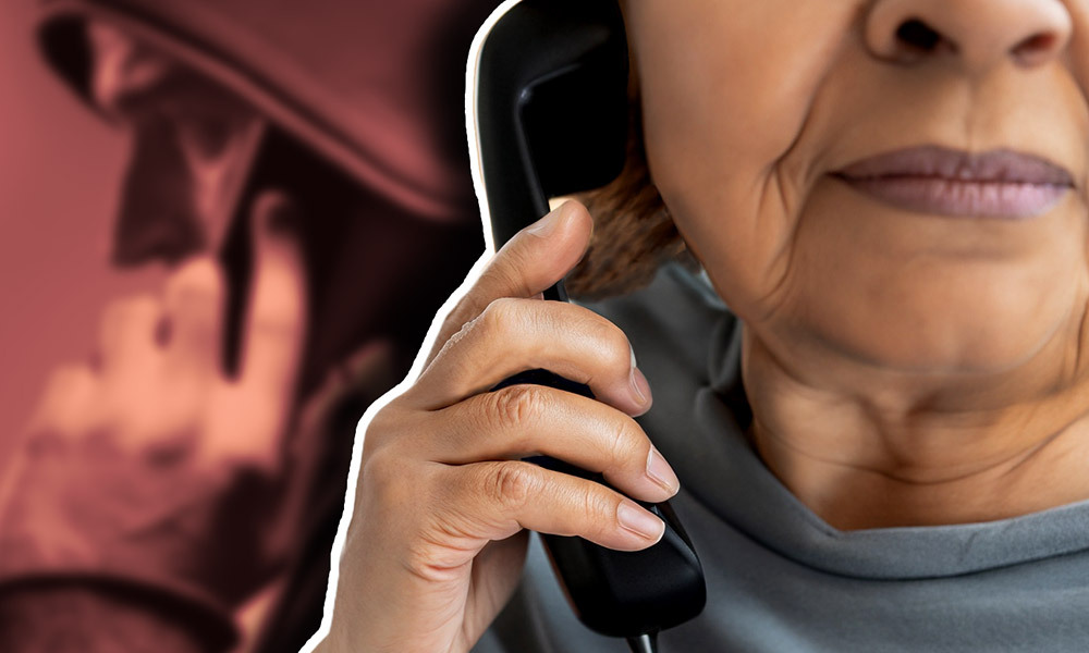 Elderly woman on the phone with a scammer