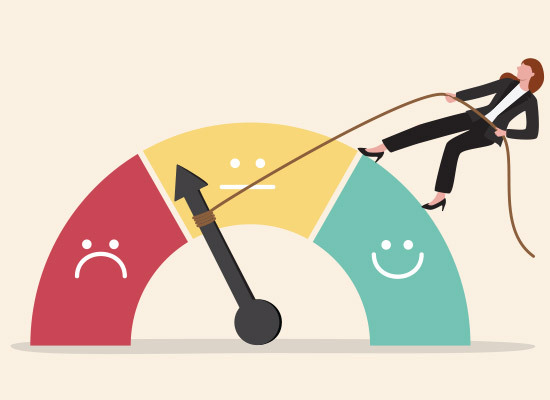 a person with a rope pulling the an arrow from red to green on a graph