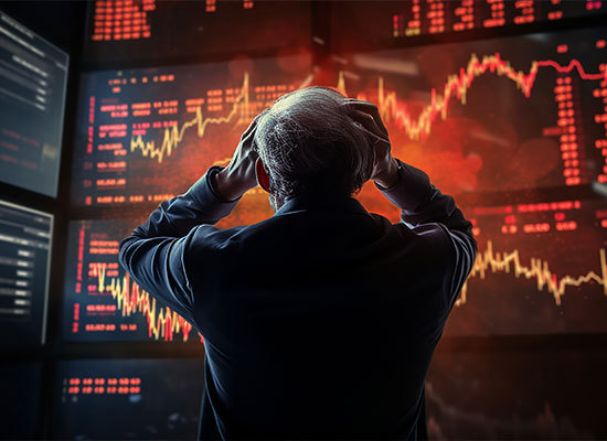 person looking stressed at an interest rate graph