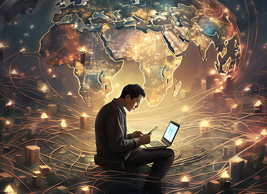 someone at a laptop connecting with others