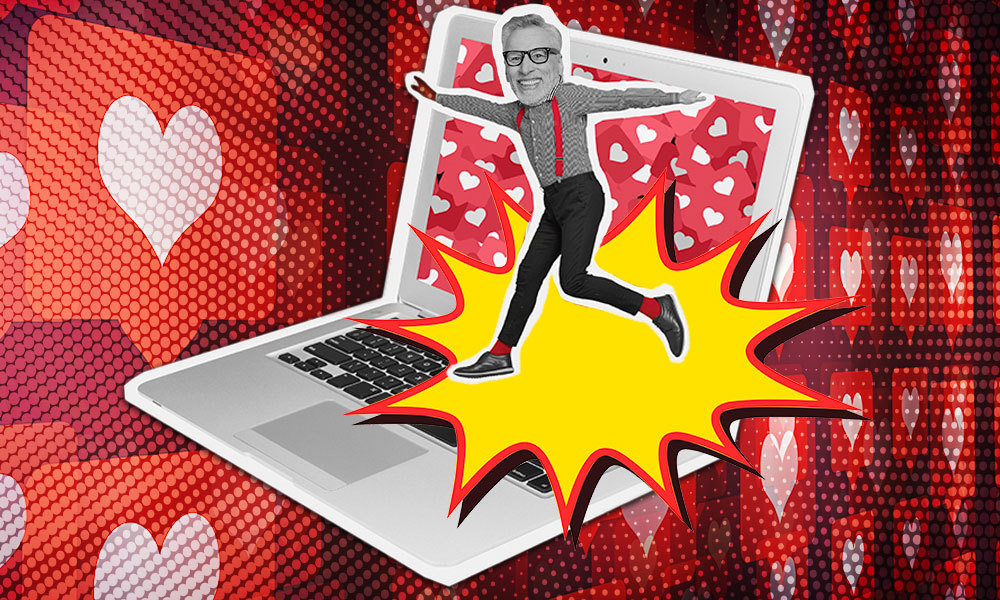 Elderly person dancing on a laptop